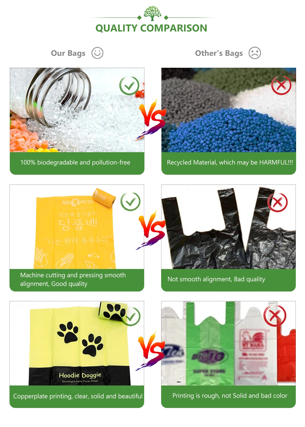 PLA+Pbat/Pbat+Corn Starch Made Biodegradable Bags Dog Pet Poop/on a Roller/T-Shirt/Hand/Shopping/Supermarket/Trash/PE Mailer/Food/Envelope Bags Factory with FDA